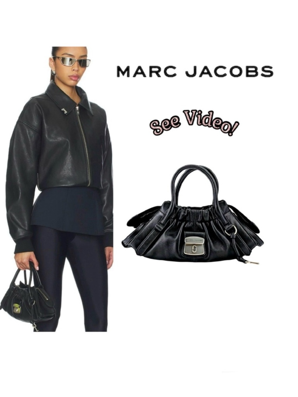 Marc Jacobs Small Cristina Logo-Plaque Leather Satchel Bag in Black